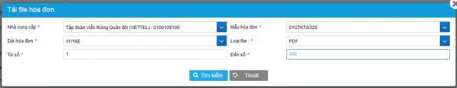 Cửa sổ ”Tải file hóa đơn” của hóa đơn điện tử Viettel