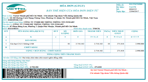 Các nội dung yêu cầu cần thiết của hóa đơn điện tử